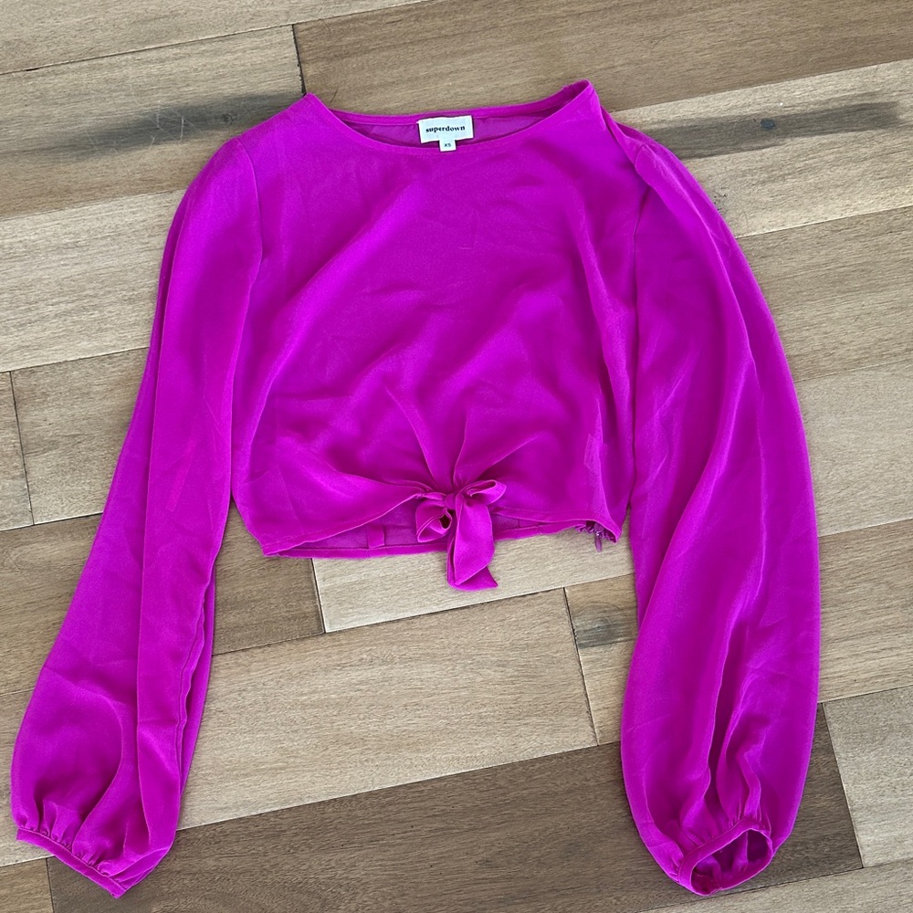 Superdown Magenta Tie-Front Blouse XS